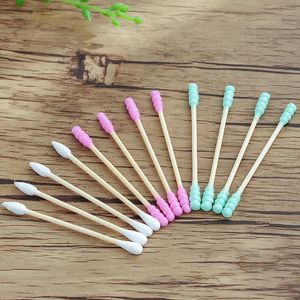 New 3 Colors Kids Double Headed Spiral Cotton Swab Ear Colored Cotton Swabs Disposable Cotton Swab 100 branch 7.5cm