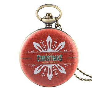 ブロンズクラシックレッドディアメリークリスマスデザイン懐中時計ユニセックスクォーツアナログ時計ネックレスチェーンクリスマスプレゼント