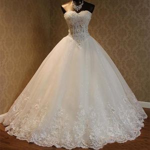 New Ball Gown Abiti da sposa Extravagant Beaded Crystal Applique Bianco Avorio Personalizzato SweetHerat Tulle Pizzo Principessa Bridal Wed Gowns