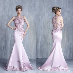 2019 Ny Tony Chaaya Jewel Neck Afton Klänningar Ärmlös Lace Applique Pärlor Party Gowns Mermaid Golvlängd Prom Dress