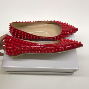 Free shipping fashion women shoes red patent leather spikes point toe shoes brand new