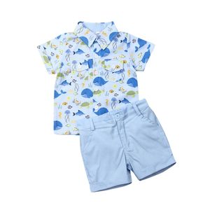 Balina Bebek Kıyafetleri toptan satış-Çocuklar Yürüyor Bebek Boys Balina Gömlek Şort Pantolon Kıyafetler Giysileri Set Sunsuit Tops