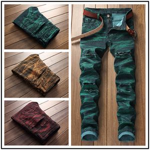 2019 New Mens Snow Designer Fashion Slim Skinny Moto Biker Casual Jeans Straight Motorcycle Jeans Men Destroyed Denim Trousers 50o806