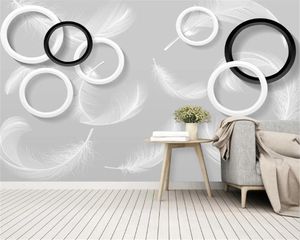 3d Wallpaper Quarto Nordic Modern Simple White Feather TV 3D Fundo da parede de HD decorativa bonito Wallpaper