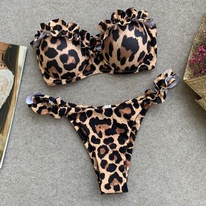 Animal Print Leopard Bikini Push Up Costume da bagno Sexy Bikini donna Set 2020 Perizoma brasiliano Costume da bagno Bandeau Beach Wear Costumi da bagno T200713