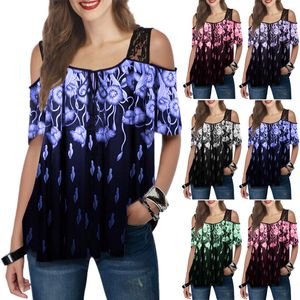 Spot T-Shirt European-style spring and summer fashion explosion female lace printing short-sleeved loose T-shirt support mixed batch