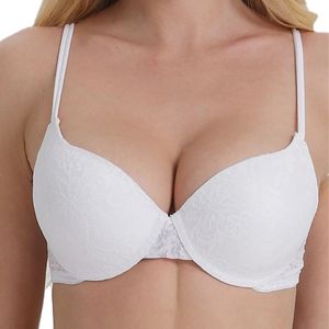 Yandw White Bras Dla Kobiet Seksowna Gruba Wyściełana Koronkowa Haft Drukuj Plunge Codzienne Push Up BRA 70 75 80 85 90 95 100 A B C D E