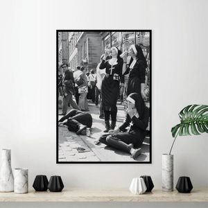 Rebellious Nuns Print Black and White Photography Poster Nuns Smoking Wall Art Picture Canvas Painting Home Room Wall Decor