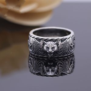 925 Sterling Silver Black Tiger Head Ring Vintage Sterling Silver Tiger Head Ring Man och Kvinna Punk Thai Silver Black Tiger Head Ring