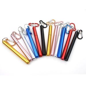 Portable Reusable Drinking Straws Stainless Steel Metal Telescopic Foldable Straws with Aluminum Case & Cleaning Brush