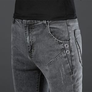 New Men Streetwear Vintage grigio Slim fit Jeans Pantaloni Uomo Stile semplice Cotone Pantaloni casual in denim dritto di alta qualità CX200727