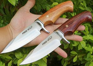 Promotion Freewolf Outdoor Survival Straight Hunting Knife 8Cr13Mov Satin Blade Rosewood Handle Fixed Blade With Leather Sheath