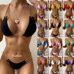 Chain Halter Tie-dye gradient Sexy Bikini Micro Women's Swimming Suit Triangle Swimwear Bathing Swimsuit Set For Women