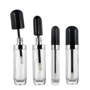 Rensa 8 ml tomma läppglansrör behållare Mini påfyllningsbara läppbalsamflaskor med lipbrush Black lock för prover reseavackaging