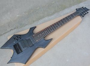 Левша 8 струн Матовая черная мольгрел электрическая бас-гитара с двумя трещинами, 24 ладами, шеей через тело