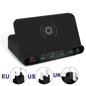60W 5 Port USB Qi Fast Wireless Charger Carregador Portatil PD Quick Charge 3.0 For Huawei LG Samsung s20 S10 s9 s8 Note10