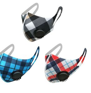 Plaid Dust Mask for Adult Adjustable Reuseable Washable Safety polyester cotton face cover with Breathing Valve mouth masks LJJK2416