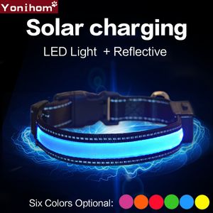 Nylon Pet Dog Collar LED Light Night Safety Light Solar Rechargeable LED Collar Flashing Glowing Pet Dog Rechargeable