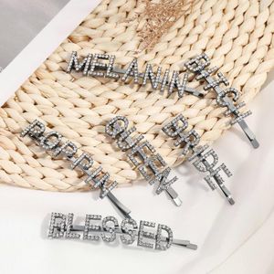 Chic word Hairpins Bobby pins Rhinestones paved gun-black name hair clips girls Crystal Bling Bridal Styling Tool Barrette