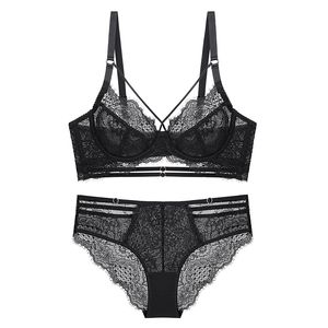 Laço sexy ultra-fino sutiã transparente e calcinha conjunto de roupa interior com pedras push up bandage sutiã mulheres lingerie a b c copa 2020 novo y200708