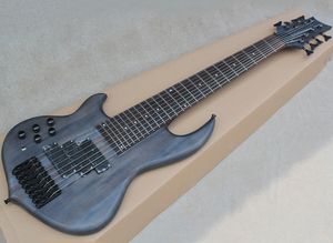 Left handed 8 strings mongrel electric bass guitar with 3 pickups,Two truss rod,24 frets,matte black neck-thru-body