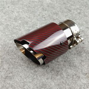Car Styling Silver Stainless Steel Universal Exhaust Muffler Pipe With Red Carbon Rear Tail Tips 1pcs