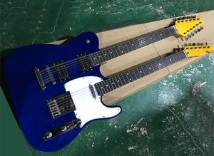 Factory Direct Sale 12 + 6 Struny Navy Blue Double Neck Gitara elektryczna z Resewood Fretboard, Humbucker Pickups, Chrome Hardwares