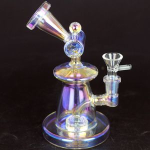 Nya elektroplätering Golden Glass Bong Water Pipes Hookah Ice Catcher Dab Oil Rigs Bowl Downstem Pipe Rökning Höjd 18 cm.