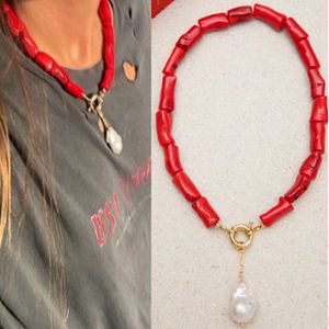 Baroque natural pearl pendant necklace red coral women short necklace charm bohemian fashion jewelry 2020 friendship choker CX200721