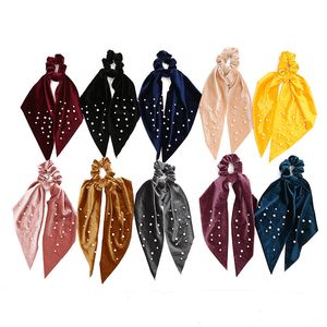 Goldene Samt-Perlen-Krawatte für Damen, Pferdeschwanz, elastisches Seil für Damen, Haargummis, Haarbänder, Haar-Accessoires