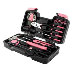 Ferramentas Acionadas Manualmente venda por atacado-NOVO ferramenta ferramentas rosa Set domésticos Kit Box Mecânica Mulheres senhoras