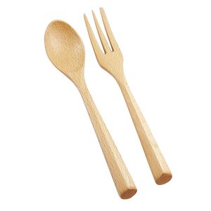 Natural Solid Color Creative Long Handle Spoon Wooden Spoon Fork Travel Portable Tableware Soup Spoons Fork Eco-friendly Forks BH3853 TQQ