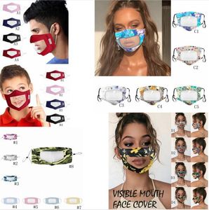 25style Transparente Lippenschablonen PVC flroal Drucken Gesichtsmaske Anti-Fog-Schild Deaf Mute Designer Masken Visible Anti-Staub-Mund-Abdeckung GGA3584-14