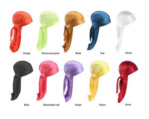 Men Women Silk Durag Fashion New Extra Long-Tail Headwraps Silky Satin Pirate Cap Bandana Hat for 360 Waves High Quality Wholesale