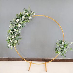 white Golden Circular Arch with Stands Metal Hoop for Flowery Arrangement Birthday Party Wedding Background Room Decor Home Celebrations