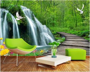 Пользовательские фото обои для стен 3d настенная Пастырское пейзаж лес дерево водопад деревянный мост 3D гостиной украшения телевизор фоне стены