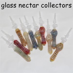 Glass Nectar Bong Hookahs Collector with 10mm titanium Tip quartz nail Food Grade Silicon Mini NC Dab Straw Silicone Pipe Oil Rigs