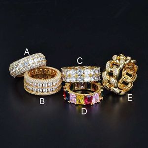 Bling para fora congelado ouro colourRing Mens Hip Hop Jewelry Arrefecer CZ Stone Luxo Deisnger Homens Mulheres Ouro Prata Anéis cor Cores