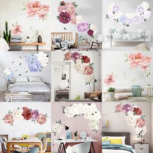 7 Colors Peony Rose Flowers Wall Art Sticker Decals Vinyl Stickers Kids Room Nursery Home Decor Wallpaper for bedroom living room M2285