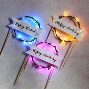 LED Artificial Garland Cake Topper na imprezę Cake Dekoracja Prezentacja Toppers Flower Cake Toppers