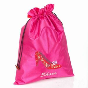 Bordados de alta salto do sapato com cordão de sapatos Bags Bolsa de armazenamento Double Layer tecido de cetim Travel Bag Shoes Jóias Embalagem 36 x 27cm 10pcs / lo