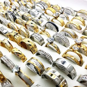 wholesale 30pcs/Lot Luxurious Silver/Gold Plated Rhinestone Zircon Men Women wedding engagement Fashion Jewelry rings stainless steel ring