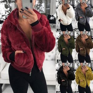 Winter Warm Fluffy Faux Fur Coats Jackor Kvinnor Furry Fake Fur Beskuren Jacka Slå ner Krage Öppna Overroat 9902