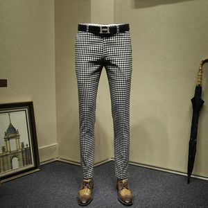 mens dress pants formal business slim fit fashion streetwear black white plaid suit pant wedding groom wear father day gift 36 CX200728