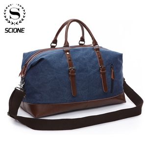 Scione Men Canvas Travel Shoulder Luggage Bags Large Capacity Handbag Business Casual Vintage Leather Simple Tote Bag For Women CX200718