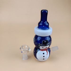 Dark Glow Snowman Mini Galss Su Bongs Hookahs Beyaz Şişe Dab teçhizat Noel Hediyesi için Kase