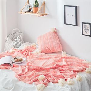 Home sofa knitting blankets ins popular cotton ball net red bed cover tassel blanket