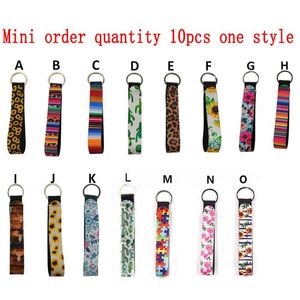 Neoprene Wristlet Keychain Colourful Printed Wrist Key Belt Sunflower Strip Leopard Lanyard Key Ring Keychains NEW Epacket