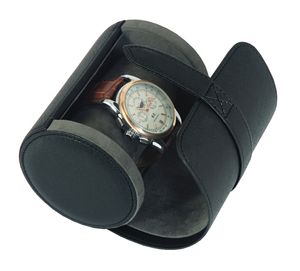 Zdołane logo CrossGrain Leather Black Travel Watch Box Single Watch Roll Case