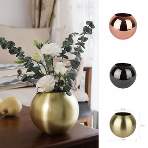 Rostfritt stål Vase Mental Round Flower Pot Golden Black Plant Succulent Green Plant Bonsai Pot Polished Flowerpot